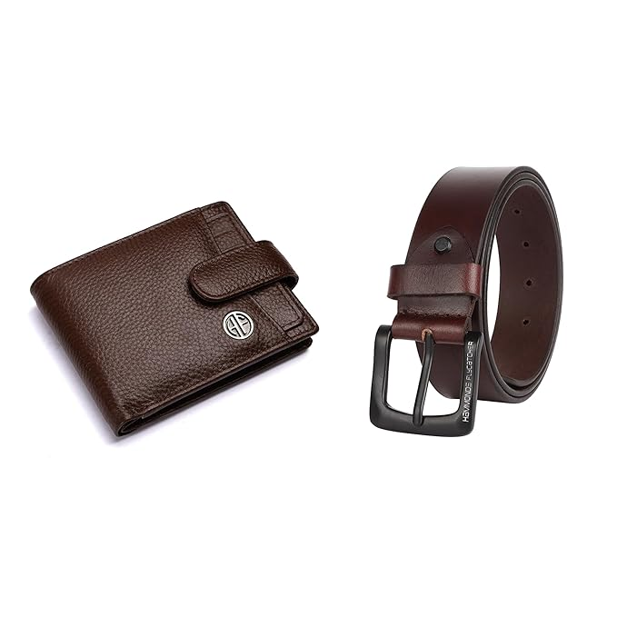 HF Premium Men's Leather Gift Set - Wallet & Belt Combo (Bronze Brown)-3
