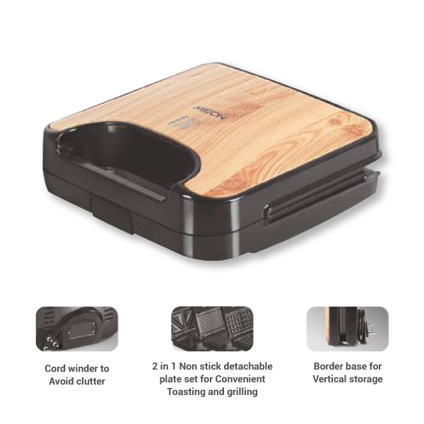 MILTON HSM002 3-IN-1 Griller with Detachable Non-Stick Plates | Toaster, Griller, Waffle Maker| 850 Watt| Multi-Function-2