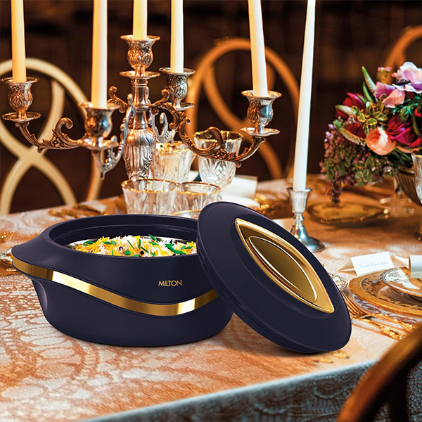 MILTON Pearl Inner Stainless Steel Jr. Casserole - Set of 3 (455 ml, 860 ml, 1270 ml) - Blue-1