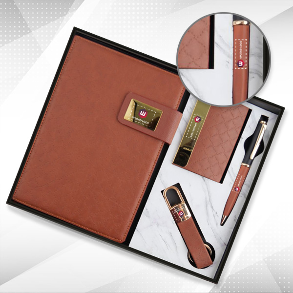 Personalized 4 In 1 Diary Employee Gift Set (Brown)-0