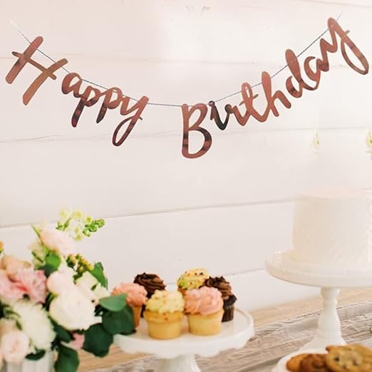 Happy Birthday Banner Cursive Letters - Rose Gold-0