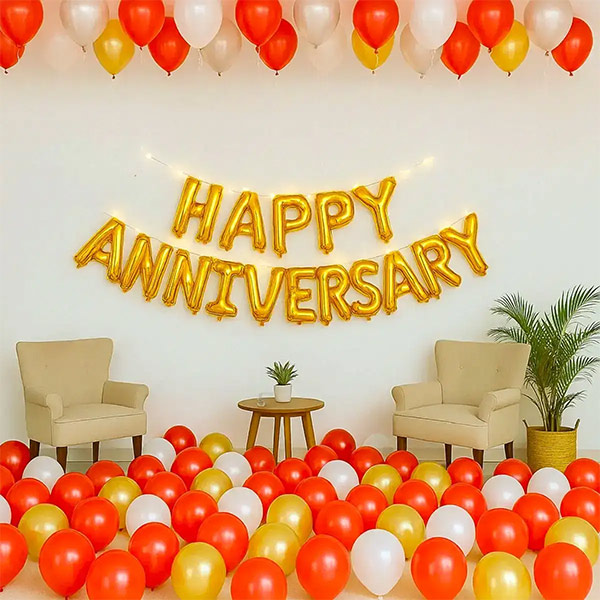 Red & Gold Happy Anniversary Home Decoration-0