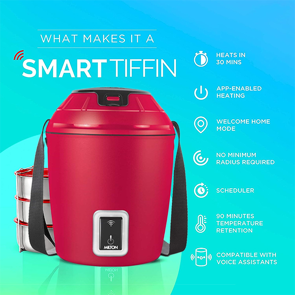MILTON Smart Electric Tiffin - 900ml (Red)-1