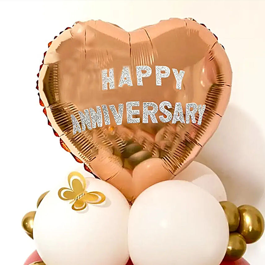 Rose Gold Heart Happy Anniversary Balloon Bouquet-2