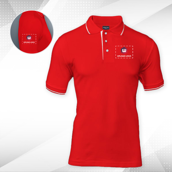 Highline Polo T-shirt for Men Red with White – Custom Logo Left Chest & Right Arm-0