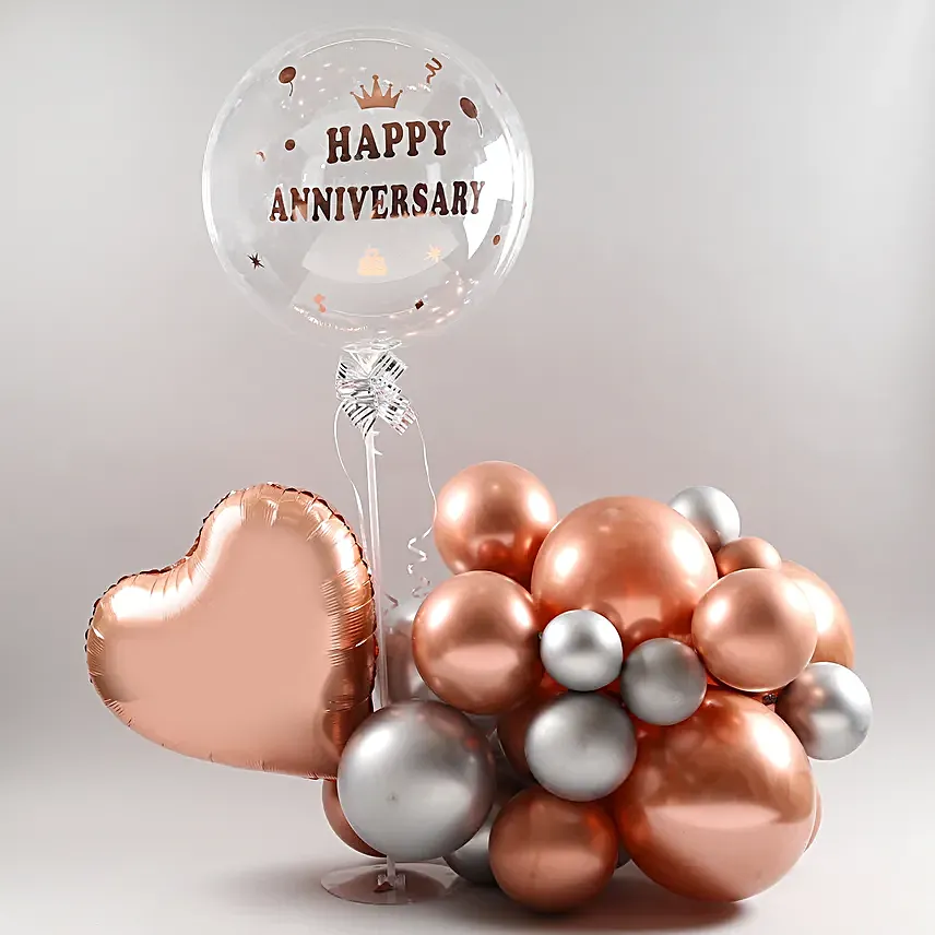 Rose Gold & Silver Charming Anniversary Balloon Bouquet