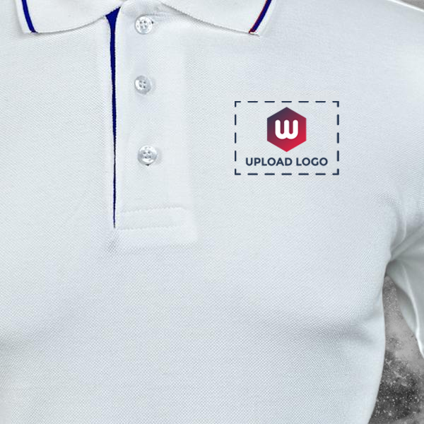 Highline Polo T-shirt for Men White with Royal Blue – Custom Logo Left Chest & Right Arm-2