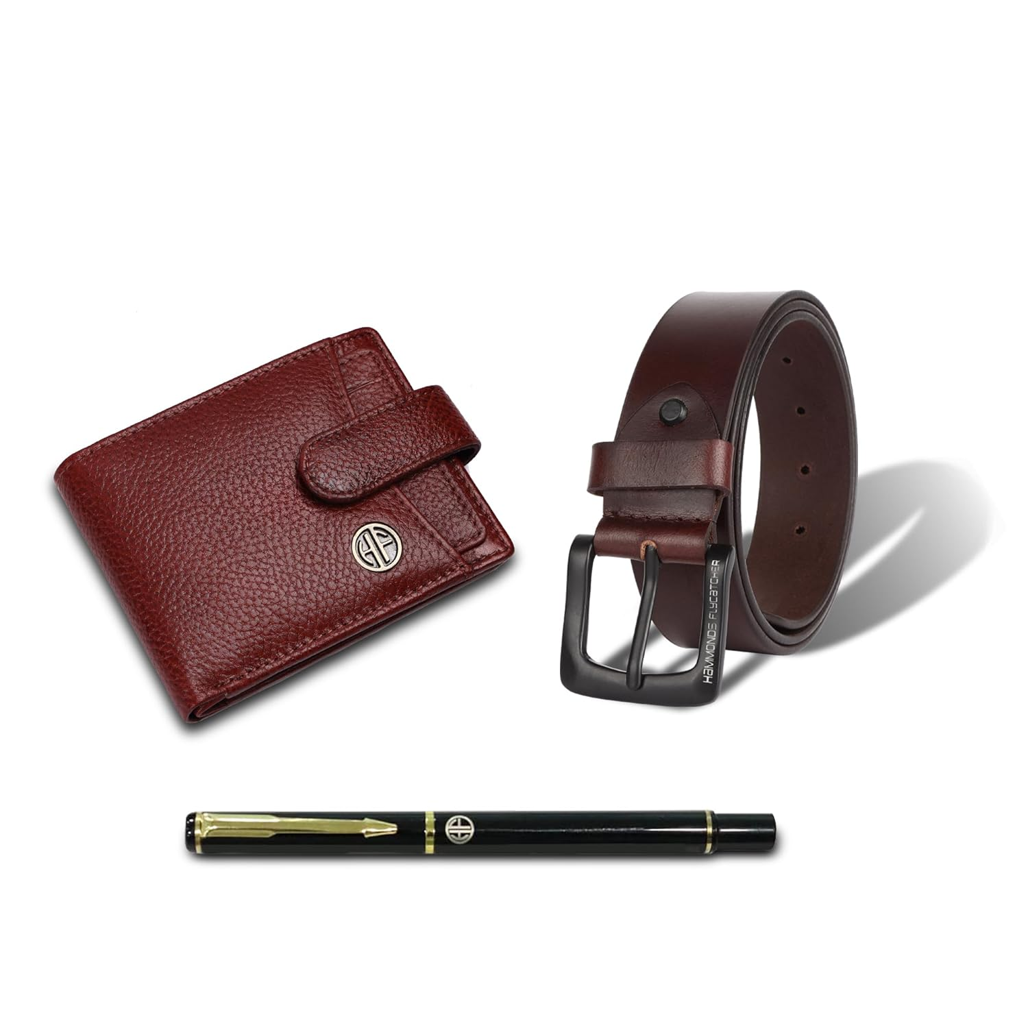 HF Premium Gift Set - Genuine Leather Wallet & Belt with Ball Pen (Birchwood Brown)