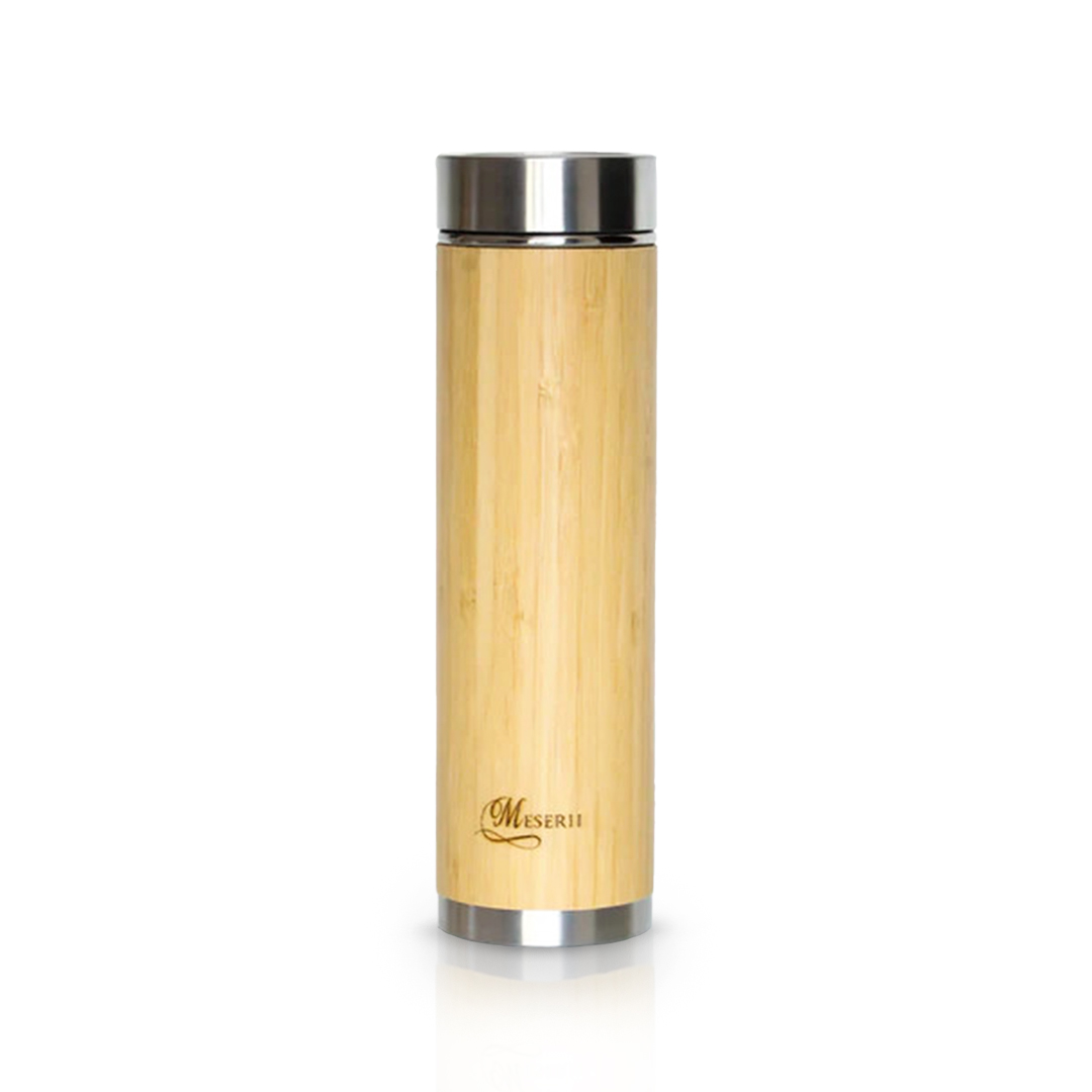 Bamboo Water Bottle with Strainer & Stainless Steel Lid 500ml