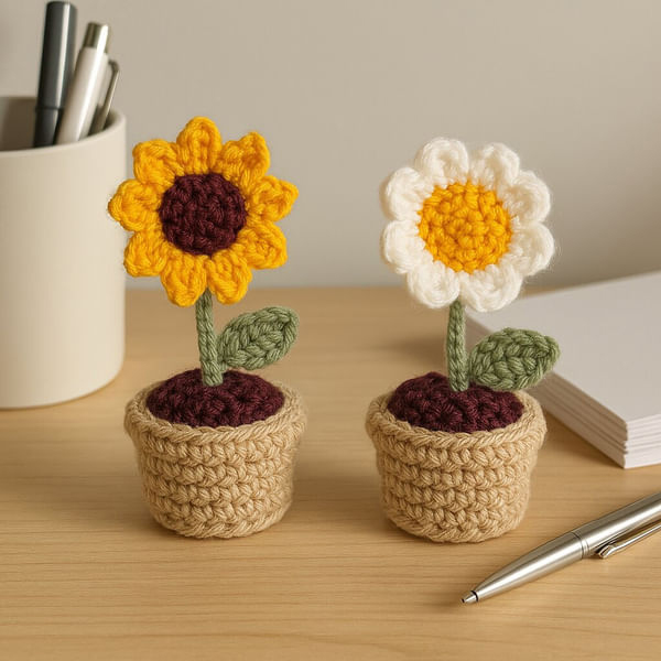 Forever-Bloom Crochet Flower Sunflower & Daisy (Set of 2)-0
