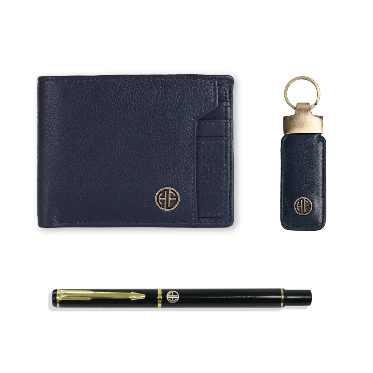 HF Men's Executive Leather Gift Set – Wallet, Keychain & Pen | Premium Corporate Gift (Night Blue)