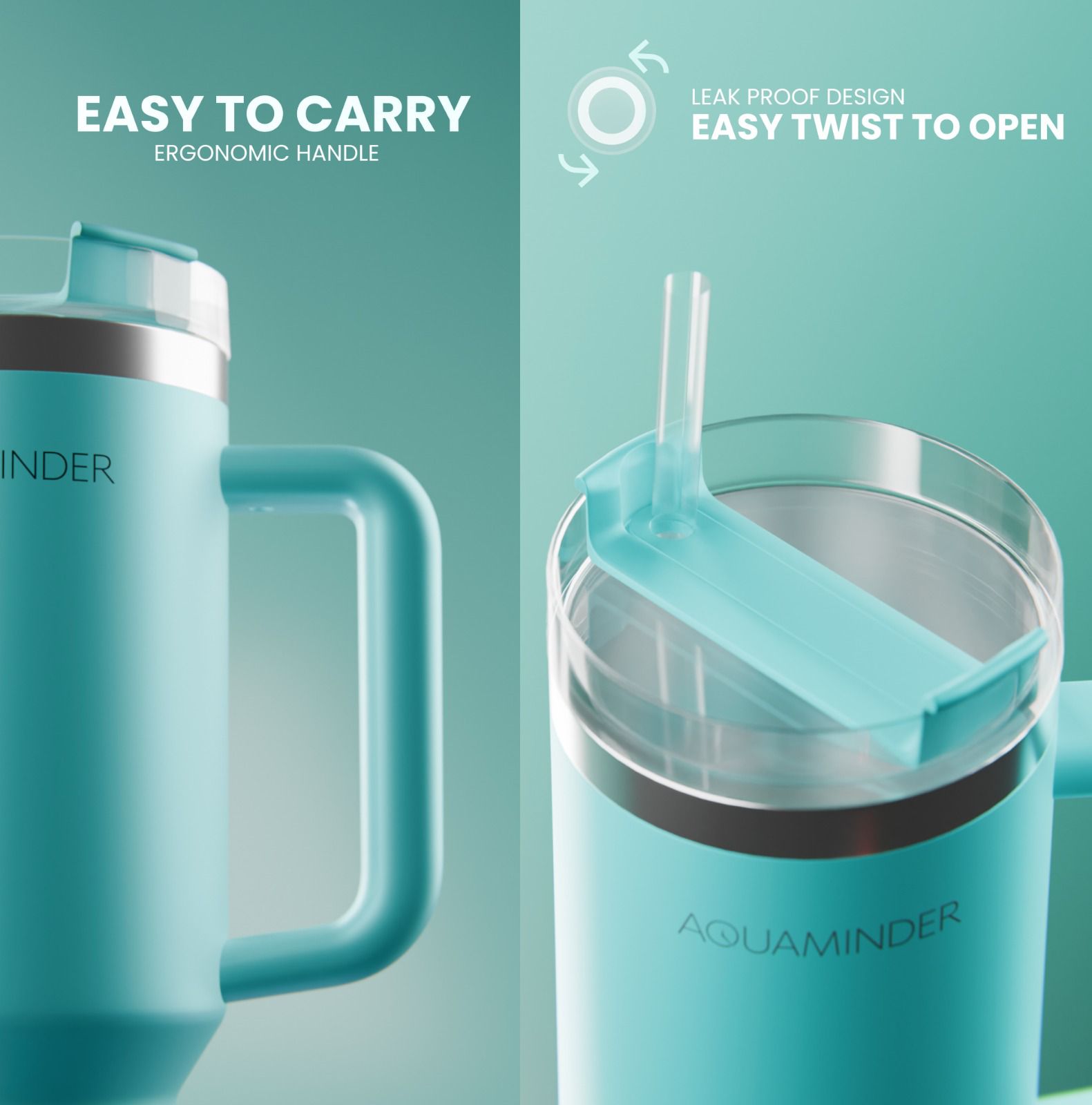 Aquaminder Smart Tumbler with lid and Straw  Nile Cup 1200ml -Blue-5