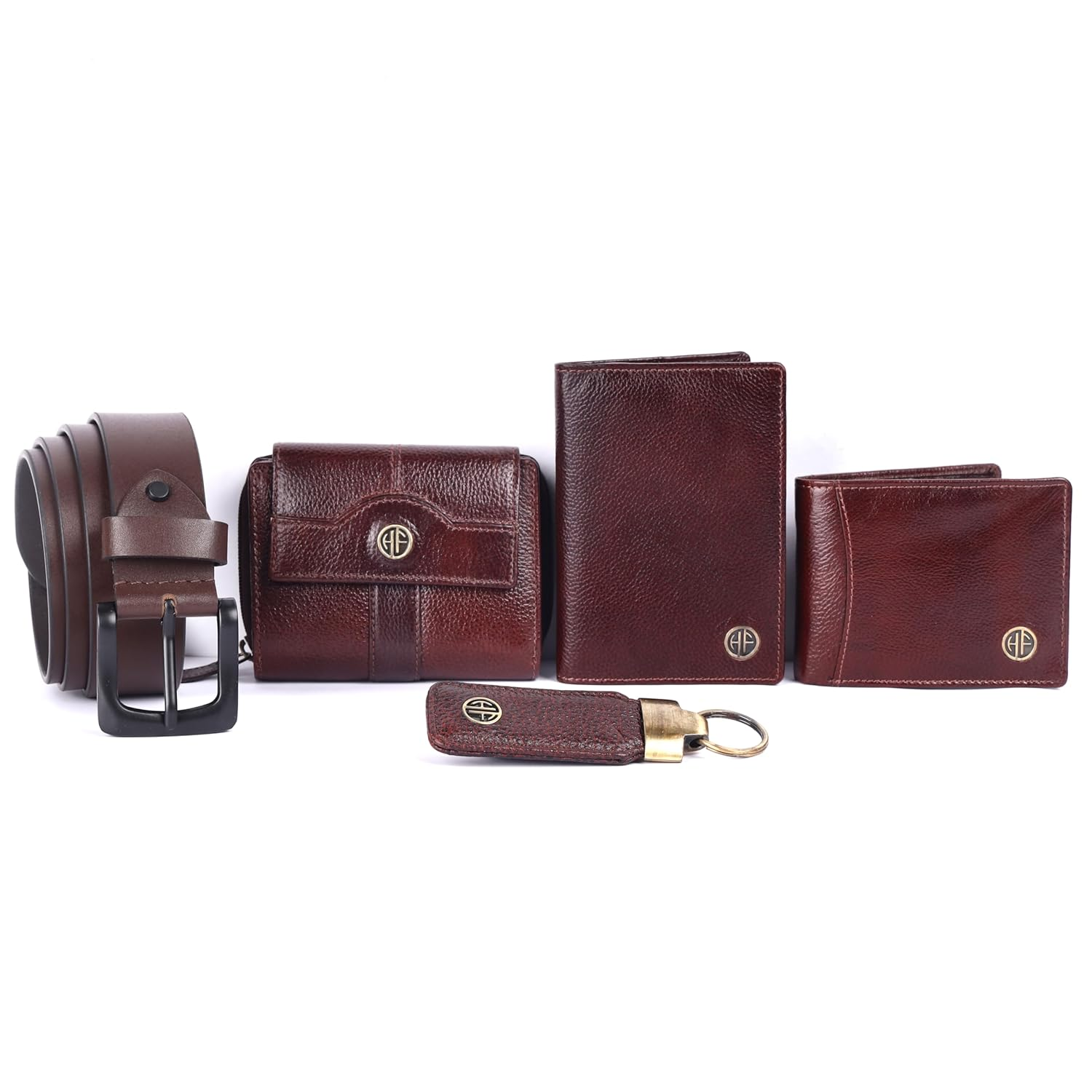 HF Genuine Leather Executive Gift Set | 5-in-1 Mega Combo for Men & Women (Brown)