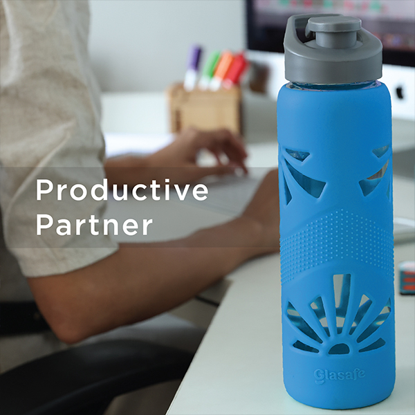 Glasafe Clear Grip Borosilicate Glass Bottle with Silicone Sleeve 750ml (Tranquil Teal)-1