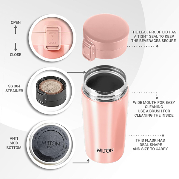 MILTON Thermosteel Vacuum Insulated Coffee Mug - 400 ml | Hot & Cold Flask -Peach-6