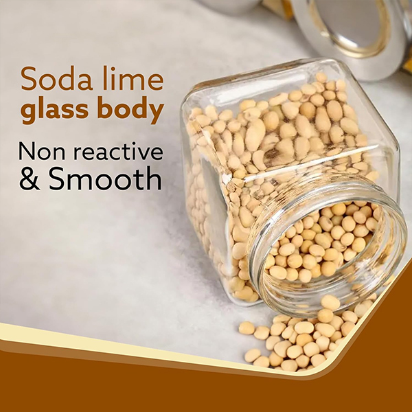 AGARO Elegant Cube Jar 580 ml, Square Shaped, Transparent Lid With Steel Finish-3