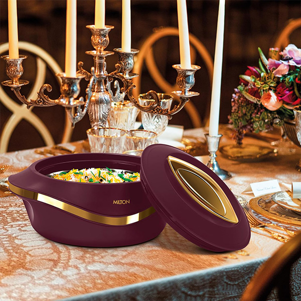 MILTON Pearl Inner Stainless Steel Jr. Casserole - Set of 3 (455 ml, 860 ml, 1270 ml) - Maroon-1