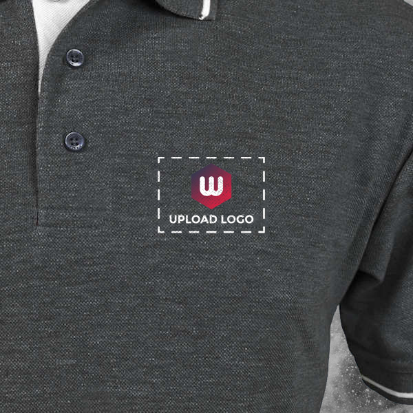 Scott Organic Cotton Polo T-Shirt for Men Charcoal Grey with White - Custom Logo Left Chest & Right Arm-2