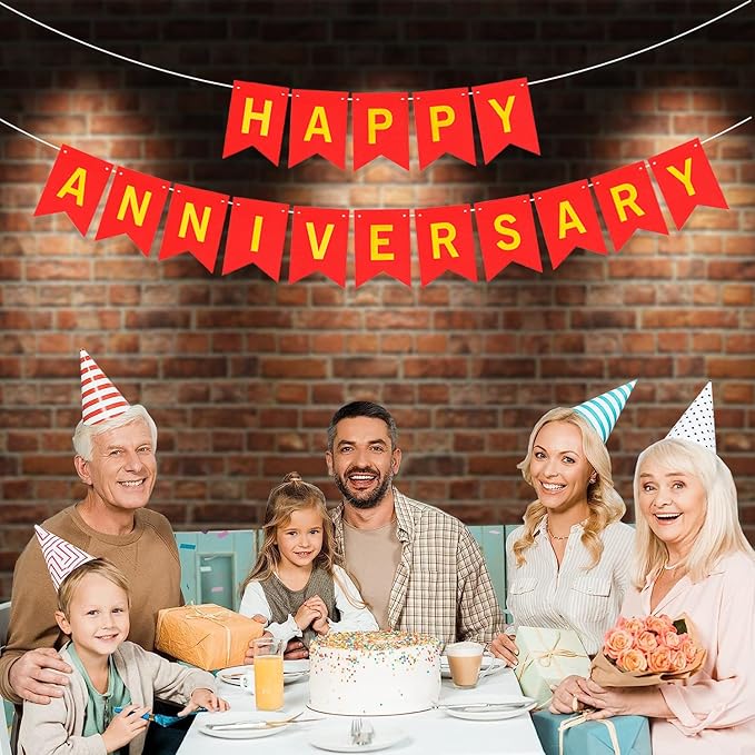 Happy Anniversary Glitter Banner - Red-0