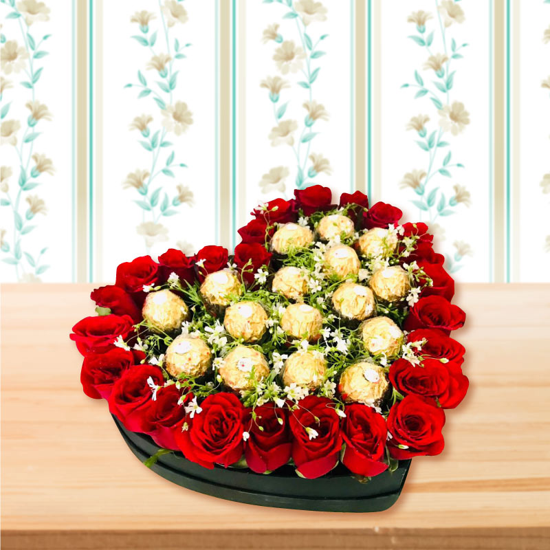 Rose and Ferrero Rocher Heart Box