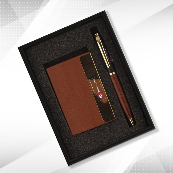 Personalized 2-in-1 Premium Gift Set, Metal Pen & Card Holder (Brown)