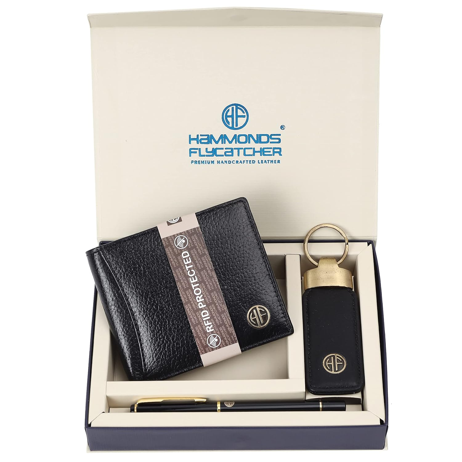 HF Men's Executive Leather Gift Set – Wallet, Keychain & Pen | Premium Corporate Gift (Midnight Black)-1