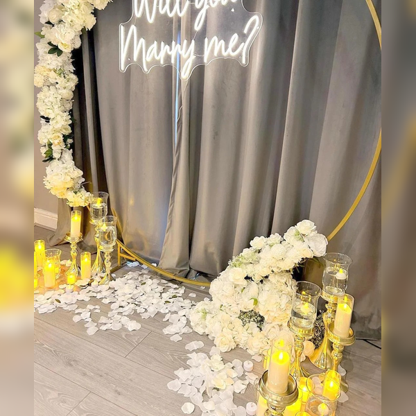 Floral Marry Me Proposal Setup with Neon Sign-2
