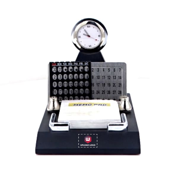 Customized Perpetual Silver Calendar And Clock With Memo Pad-0