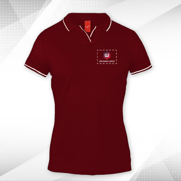 Scott Organic Cotton Polo T-Shirt for Women Maroon with White - Custom Logo Left Chest