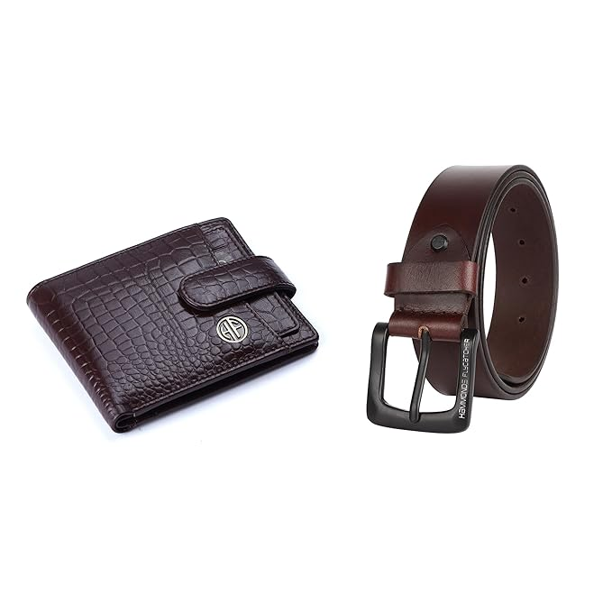 HF Premium Men's Leather Gift Set - Wallet & Belt Combo (Brynn Brown)-1