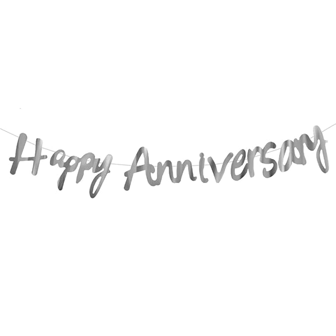 Happy Anniversary Banner Cursive Letters - Silver