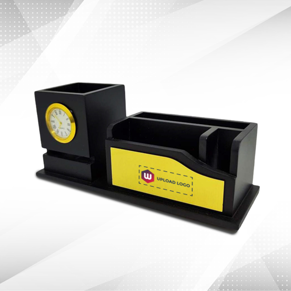 Black Desk Table Top with Golden Analog Clock