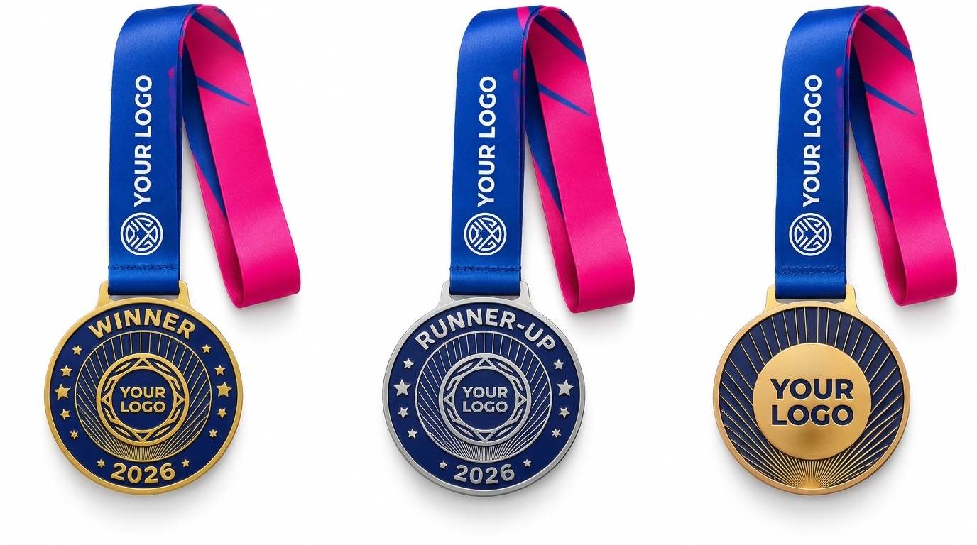 Custom sports medals with personalised ribbons