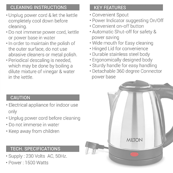 MILTON Insta Electric Kettle - Auto Cut-off, Detachable 360 Degree Connector, Boiler for Water-3