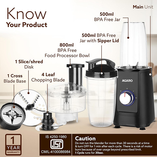 AGARO Regency Multifunctional Blender – 250W-5