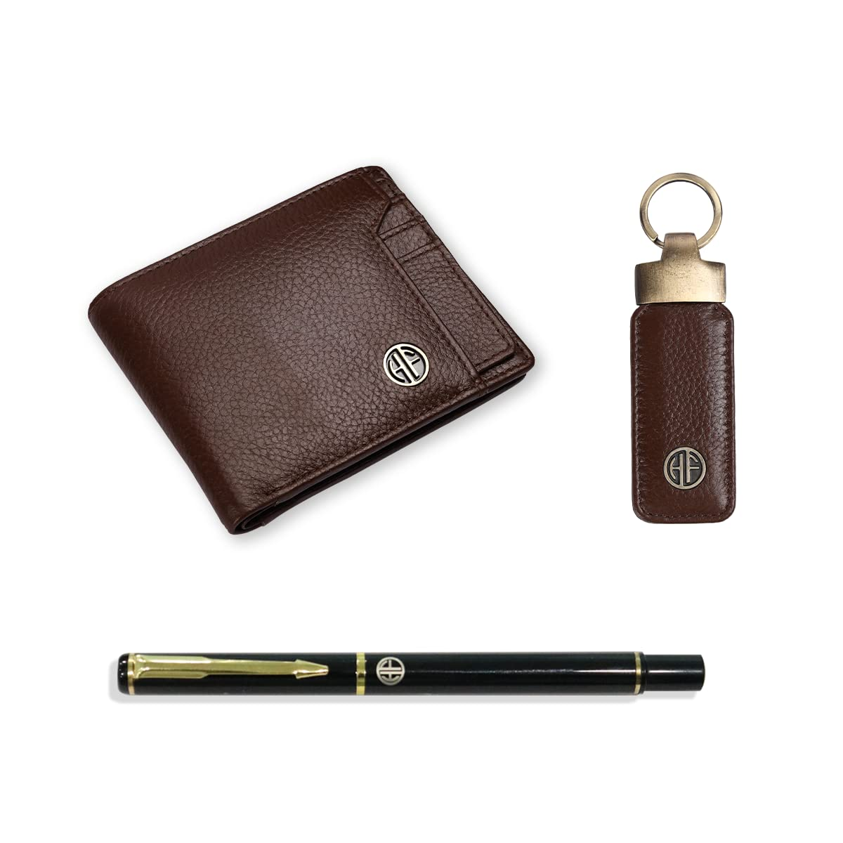 HF Men's Executive Leather Gift Set – Wallet, Keychain & Pen | Premium Corporate Gift (Bronze Brown)