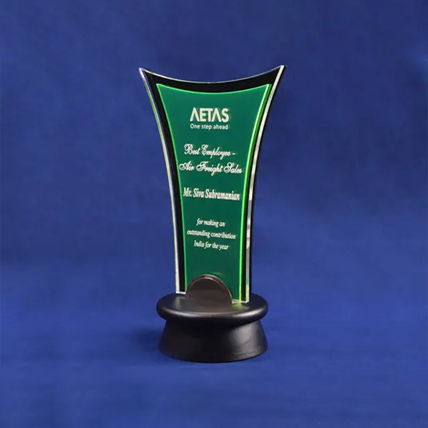 Sleek Green Acrylic Trophy with Engraved Message-2