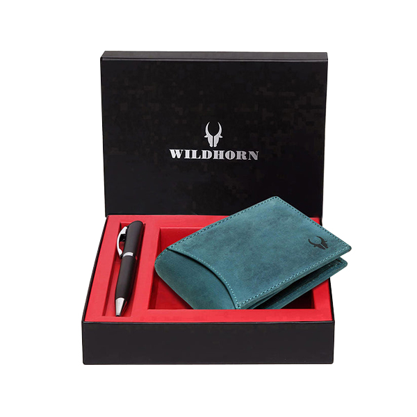 WILDHORN MACON Leather Wallet & Pen Gift Set (Blue Hunter)