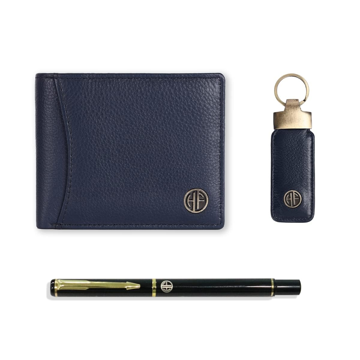 HF Men's Executive Leather Gift Set – Wallet, Keychain & Pen | Premium Corporate Gift (Matte Blue)