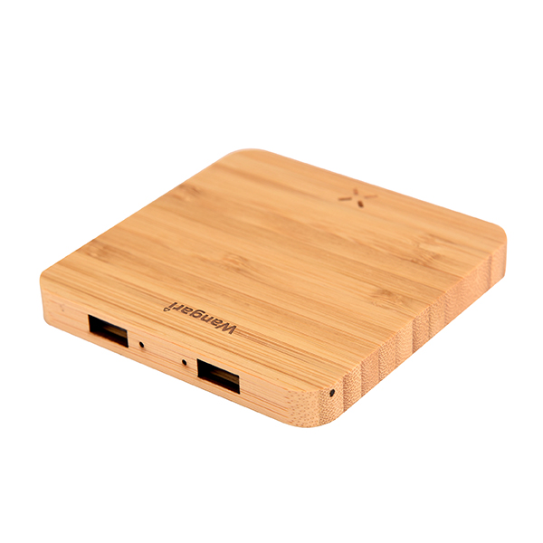 Wangari Pine 15W Square Bamboo Wireless Charger With USB Hub-2