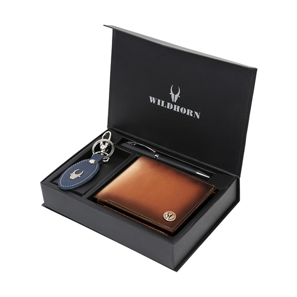 WILDHORN COSTA MESSA Leather Gift Set – Wallet, Keychain & Pen (Tan Vintage)