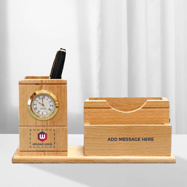 Pen Holder with Clock - Customized with Logo & Message