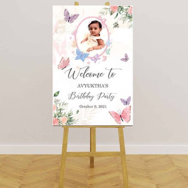 Birthday Party Butterfly Theme Welcome Board