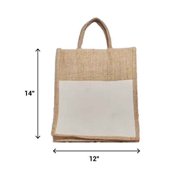 JUTELINE Jute Bag with Zipper Closure, Full Size Front Pocket and Large Handles | Size 12*14*5 inch-2