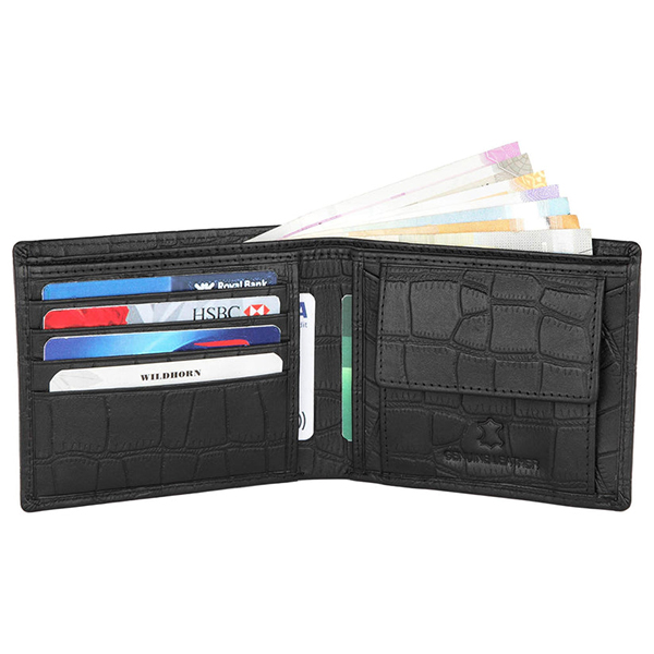 WILDHORN SCOTTSDALE Leather Wallet, Keychain & Pen – Premium Gift for Men (Black Croco)-3