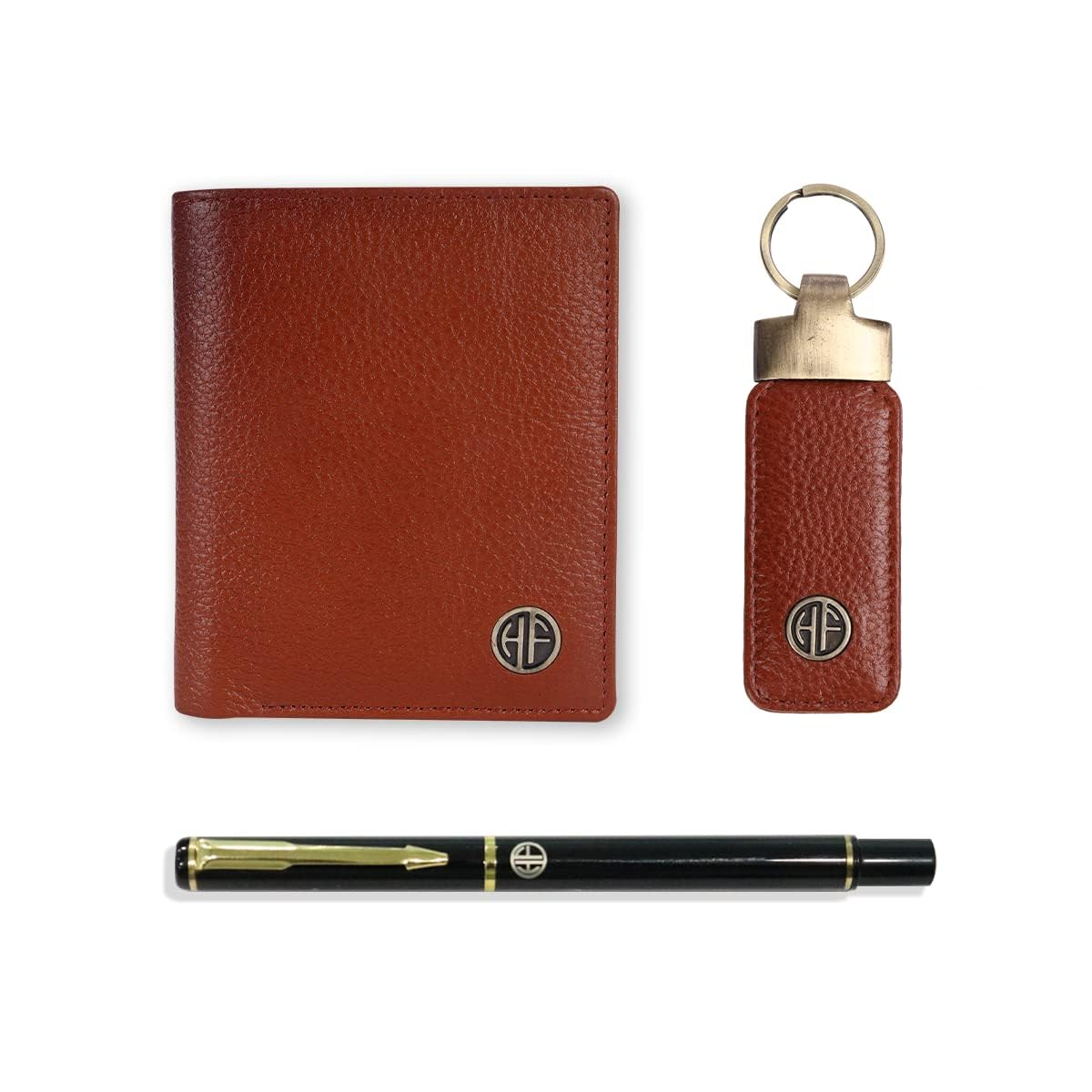HF Men's Executive Leather Gift Set – Wallet, Keychain & Pen | Premium Corporate Gift (Tango Tan)
