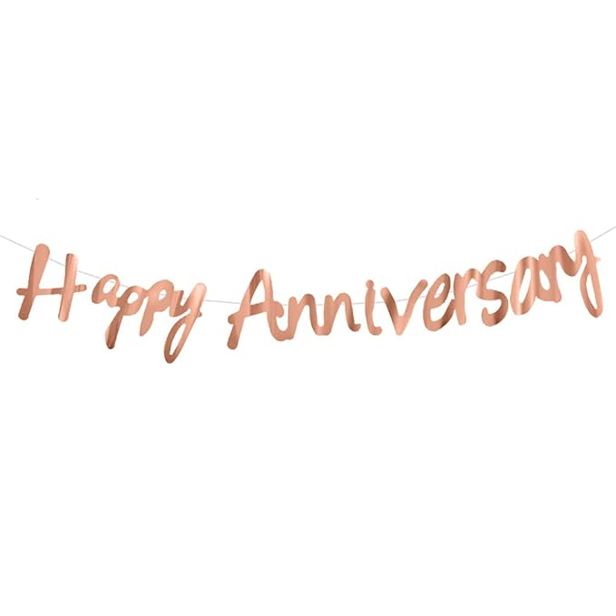 Happy Anniversary Banner Cursive Letters - Rose Gold