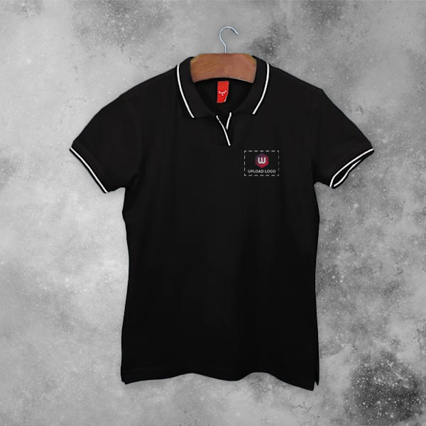 Scott Organic Cotton Polo T-Shirt for Women Black with White - Custom Logo Left Chest-3