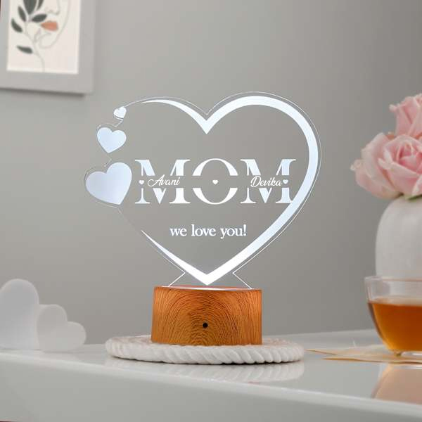 Personalized Love You Mom – LED Lamp with Wood Base-2