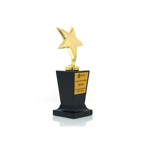 Rossette Tall Gold Trophy on Vintage Wooden Base-2